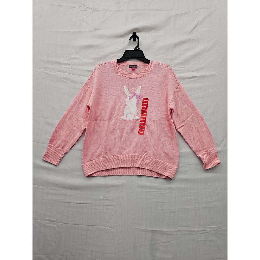 Vince Camuto Womens Bunny Pullover Sweater Pink Cotton Casual Size XS